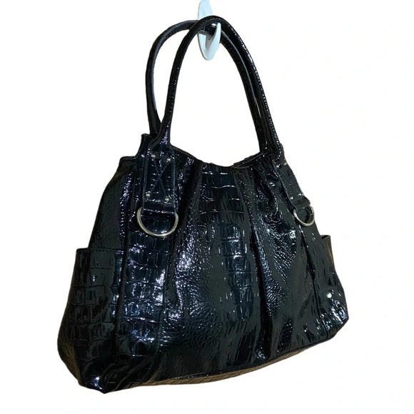 Sag Harbor Faux Leather Black Purse Bag Reptile Print Y2K‎ Vibes - Picture 1 of 10